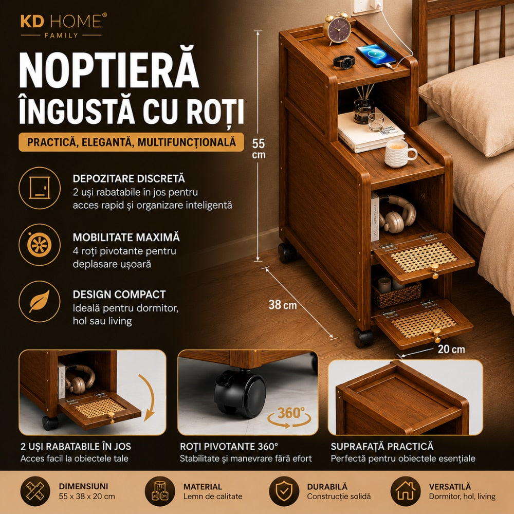 Noptiera Ingusta cu Roti KD Home Family