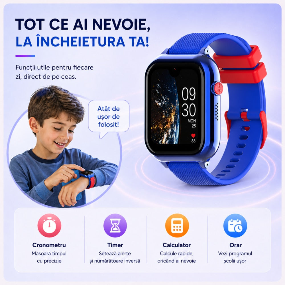Ceas Smartwatch Copii Si Telefon Techone KT38, Albastru