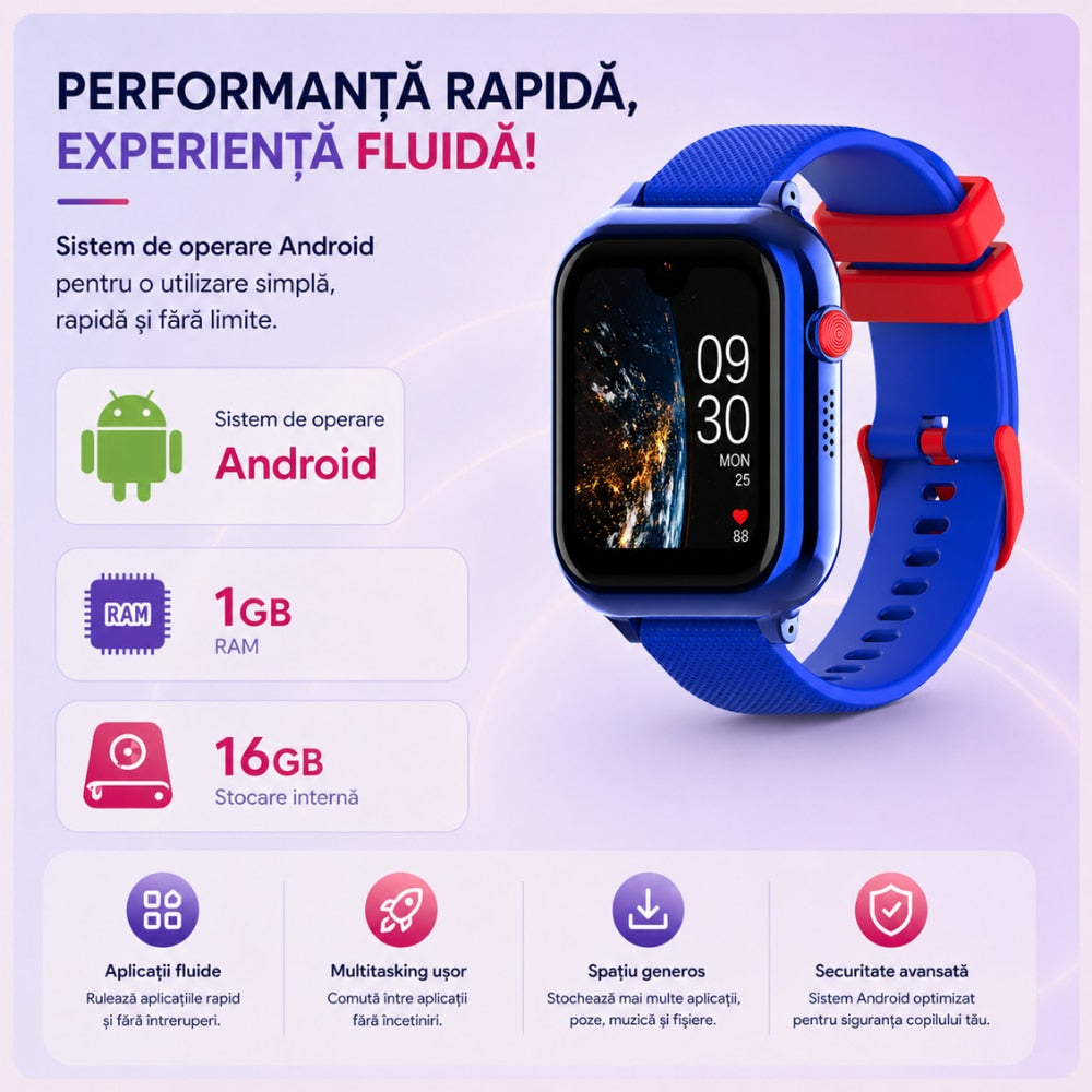 Ceas Smartwatch Copii Si Telefon Techone KT38, Albastru