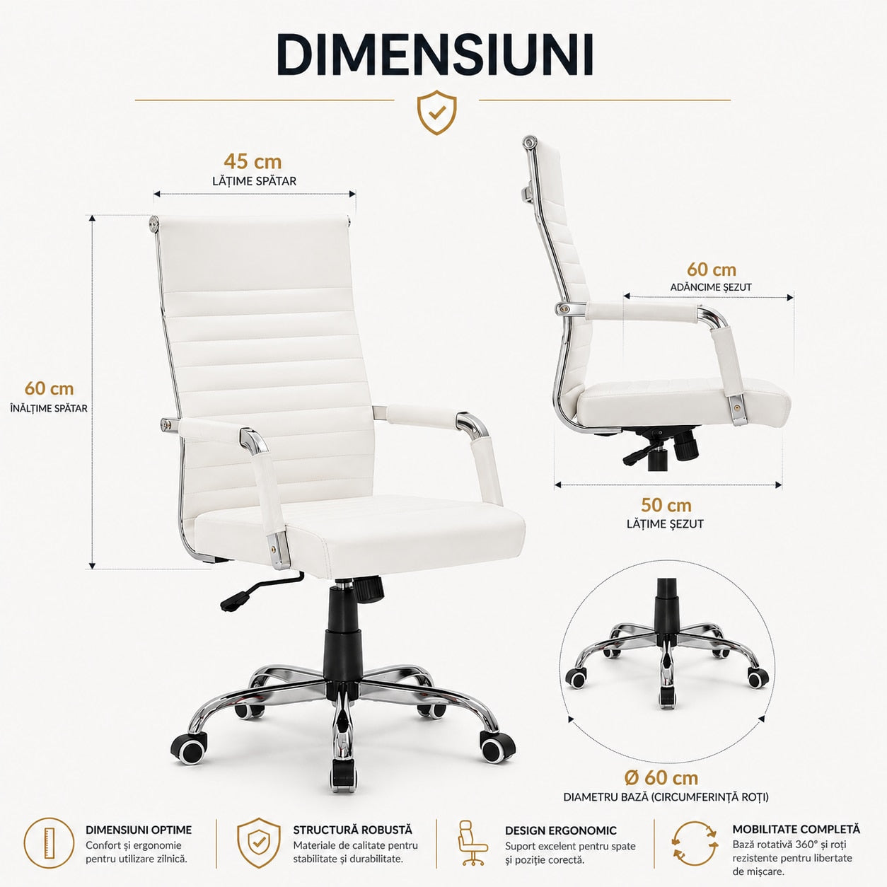 Scaun De Birou Directorial Ergonomic KD Home Syncro, Alb