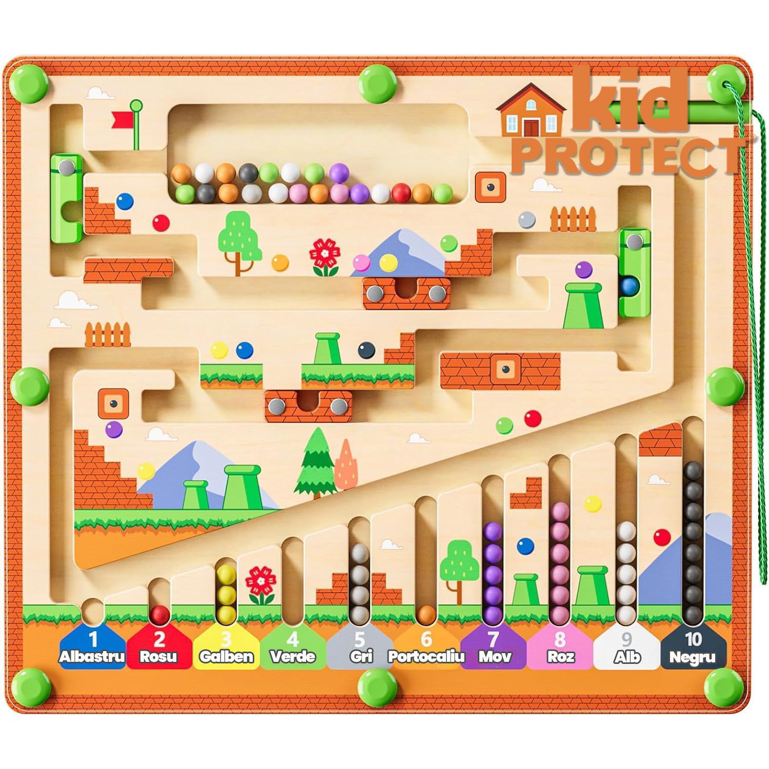Jucarie Tip Puzzle Magnetic Montessori Din Lemn cu Bilute Pentru Copii KidProtect SmartDots Puzzle