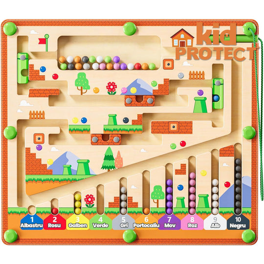 Jucarie Tip Puzzle Magnetic Montessori Din Lemn cu Bilute Pentru Copii KidProtect SmartDots Puzzle