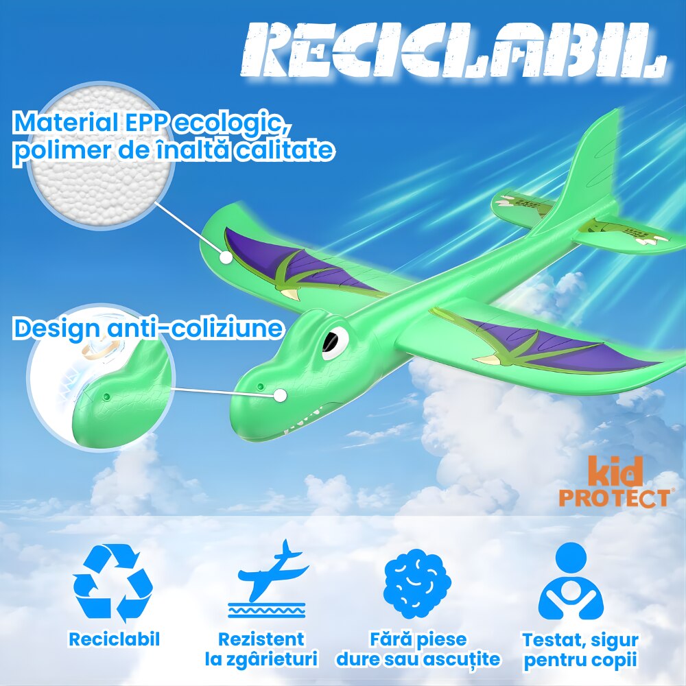Jucarie Interactiva Pistol Lansator Avioane KidProtect Dino Plane Luncher