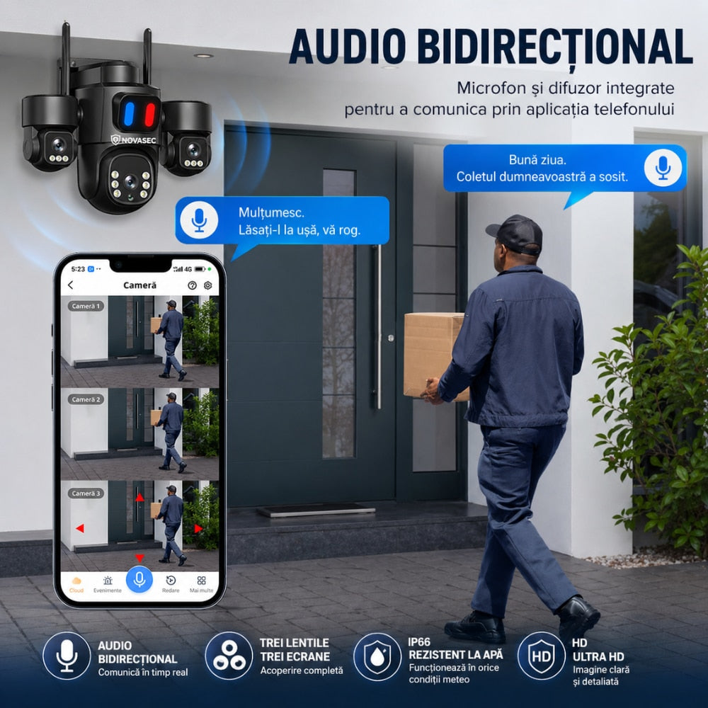 Camera De Supraveghere CCTV Vdeo Exterior Tripla WIFI 5G Novasec Tri Sense