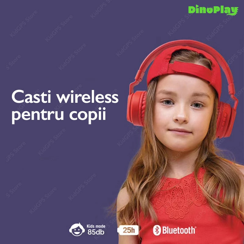 Casti audio wireless copii DinoPlay DP10 Pro, Roz