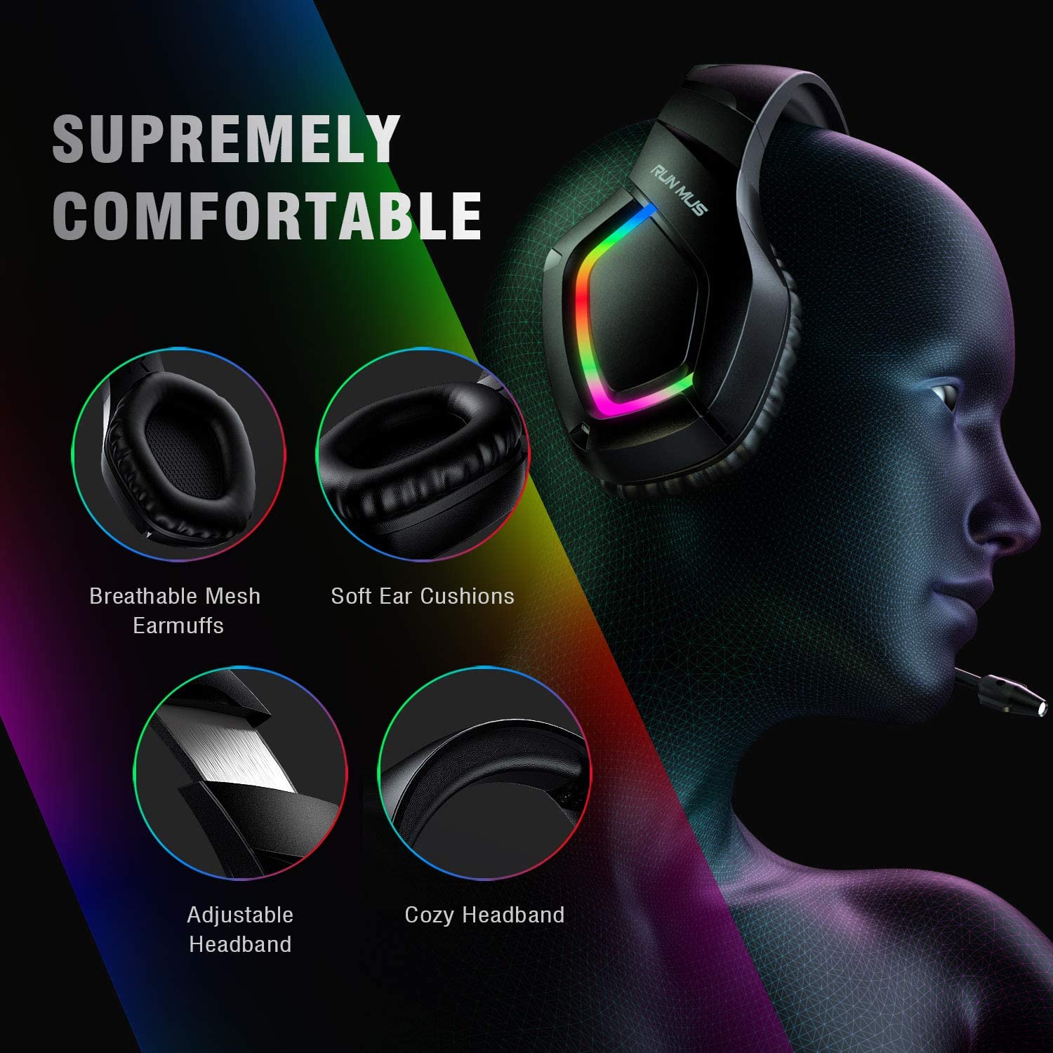 Casti gaming profesionale Runmus® K1-B RGB
