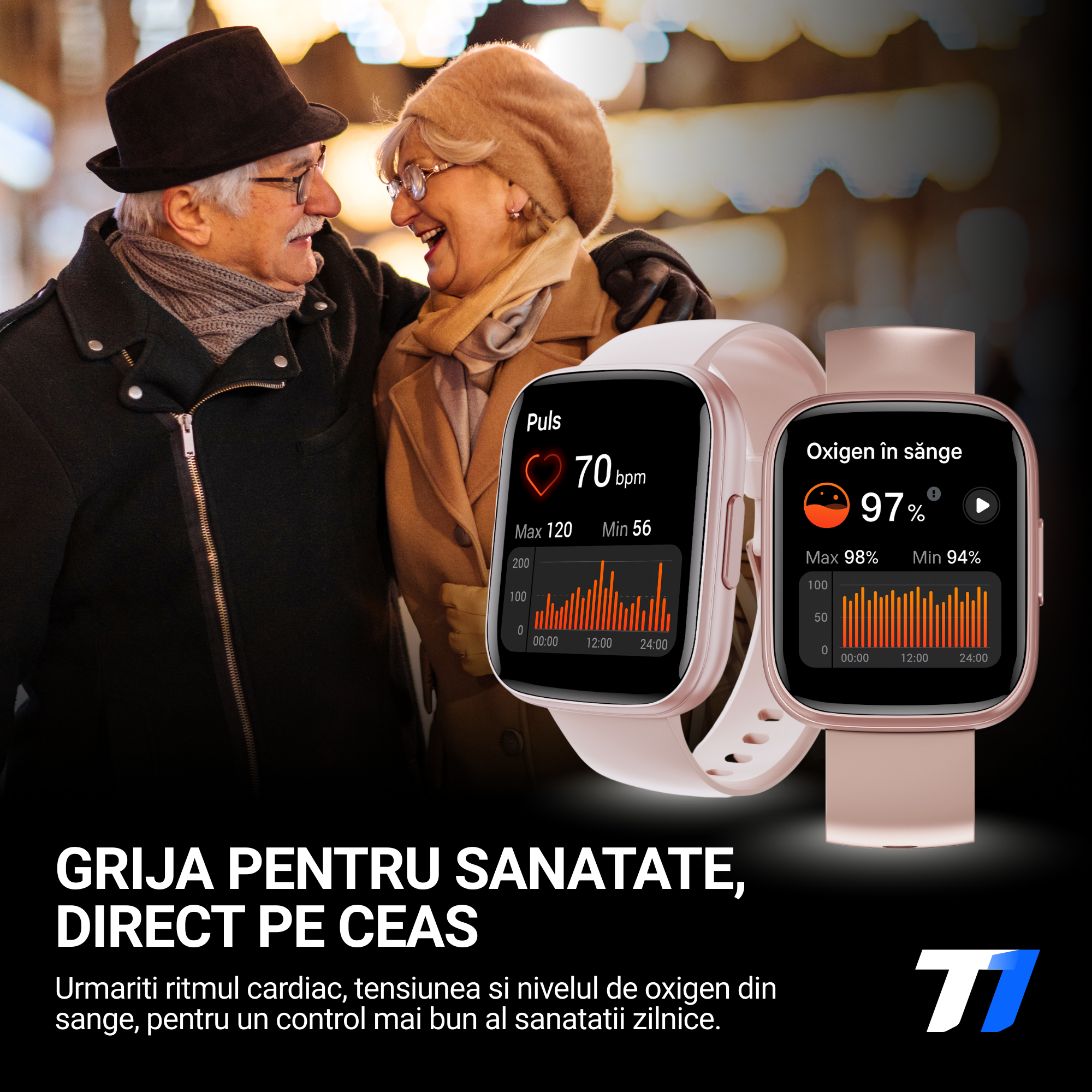 Ceas Smartwatch Femei TechONE CardioX Elite, Auriu