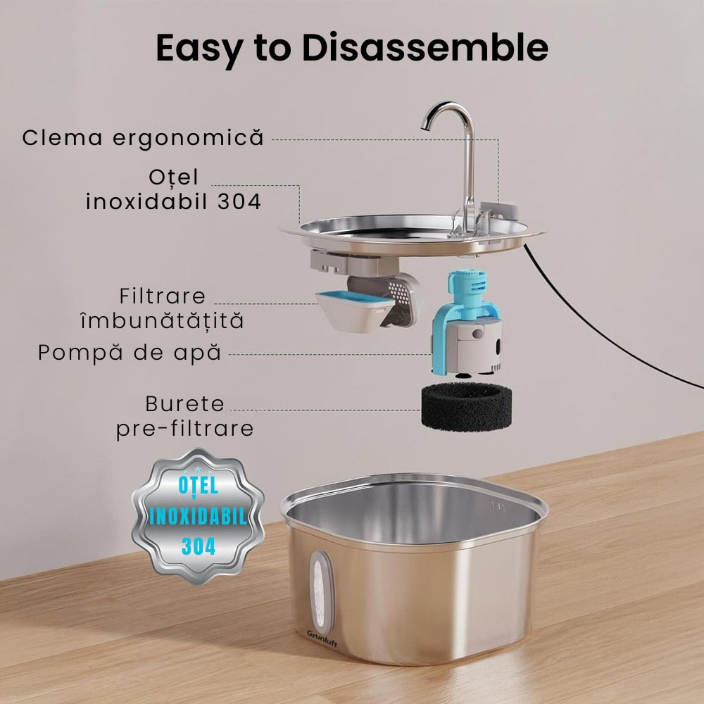 Fantana Apa Pisici si Caini Automat Inox 3.2 L, Grunluft HydroPaw