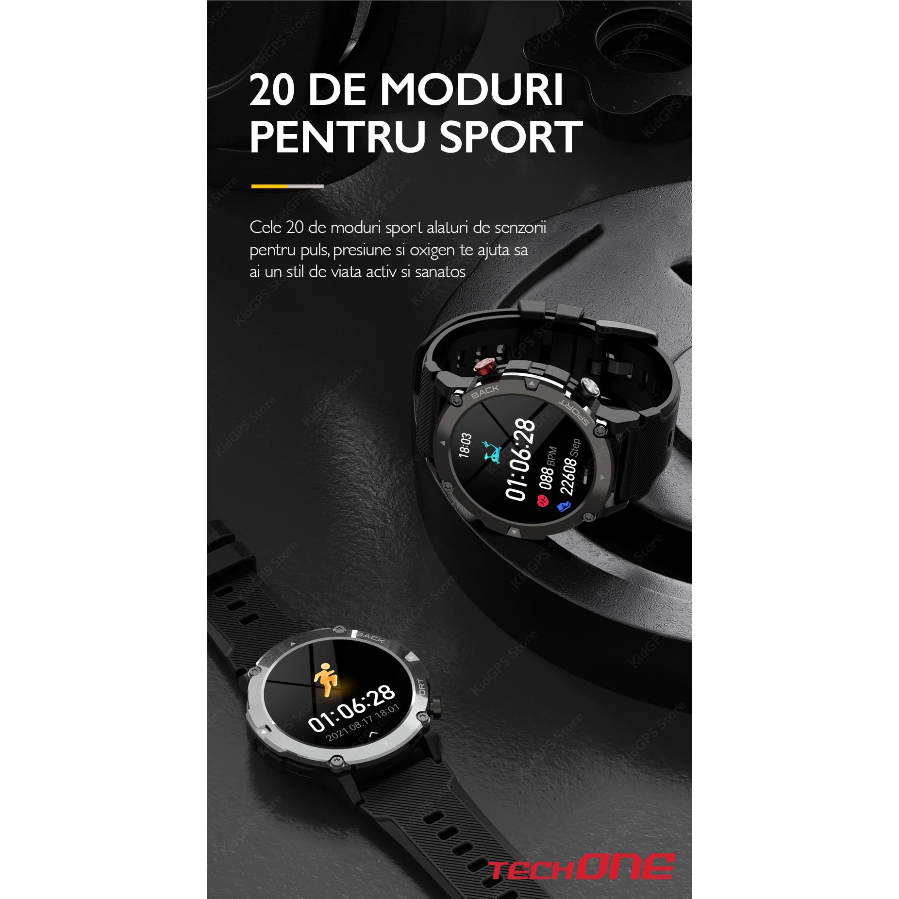 Ceas smartwatch barbati TechONE® C21, Negru