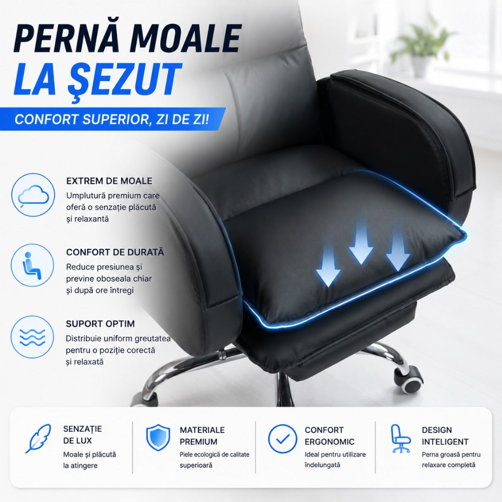 Scaun de Birou Directorial Cu Masaj KD Home CEO UltraComfort 8, Negru