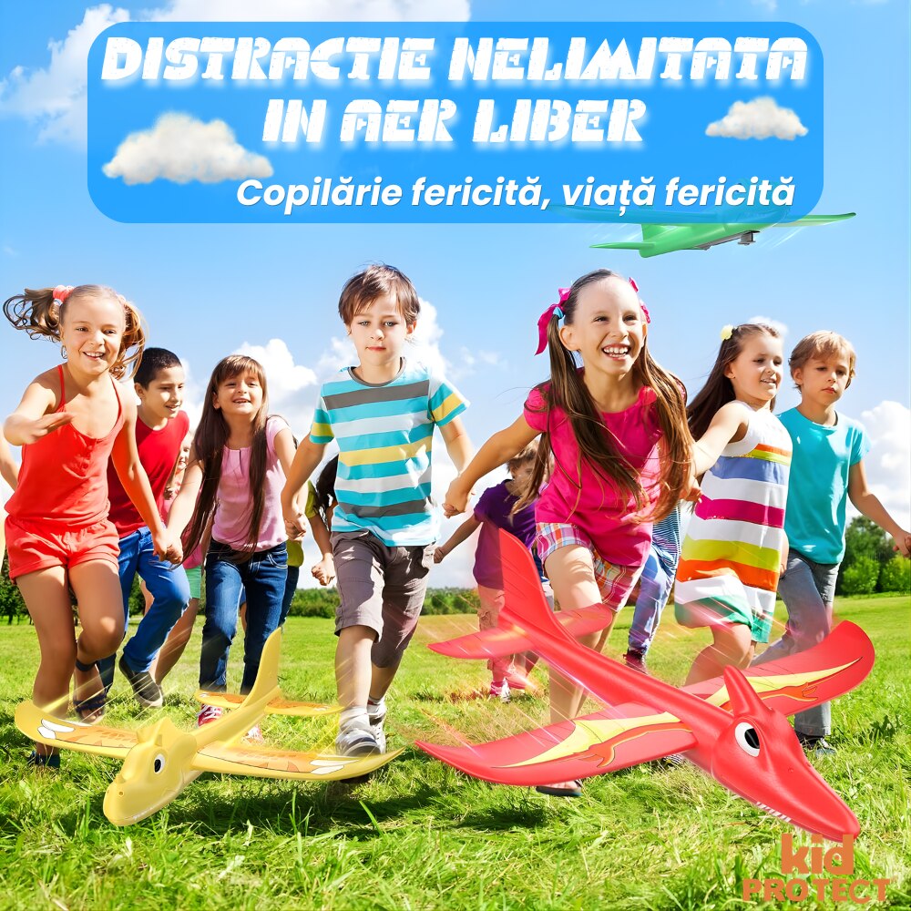 Jucarie Interactiva Pistol Lansator Avioane KidProtect Dino Plane Luncher