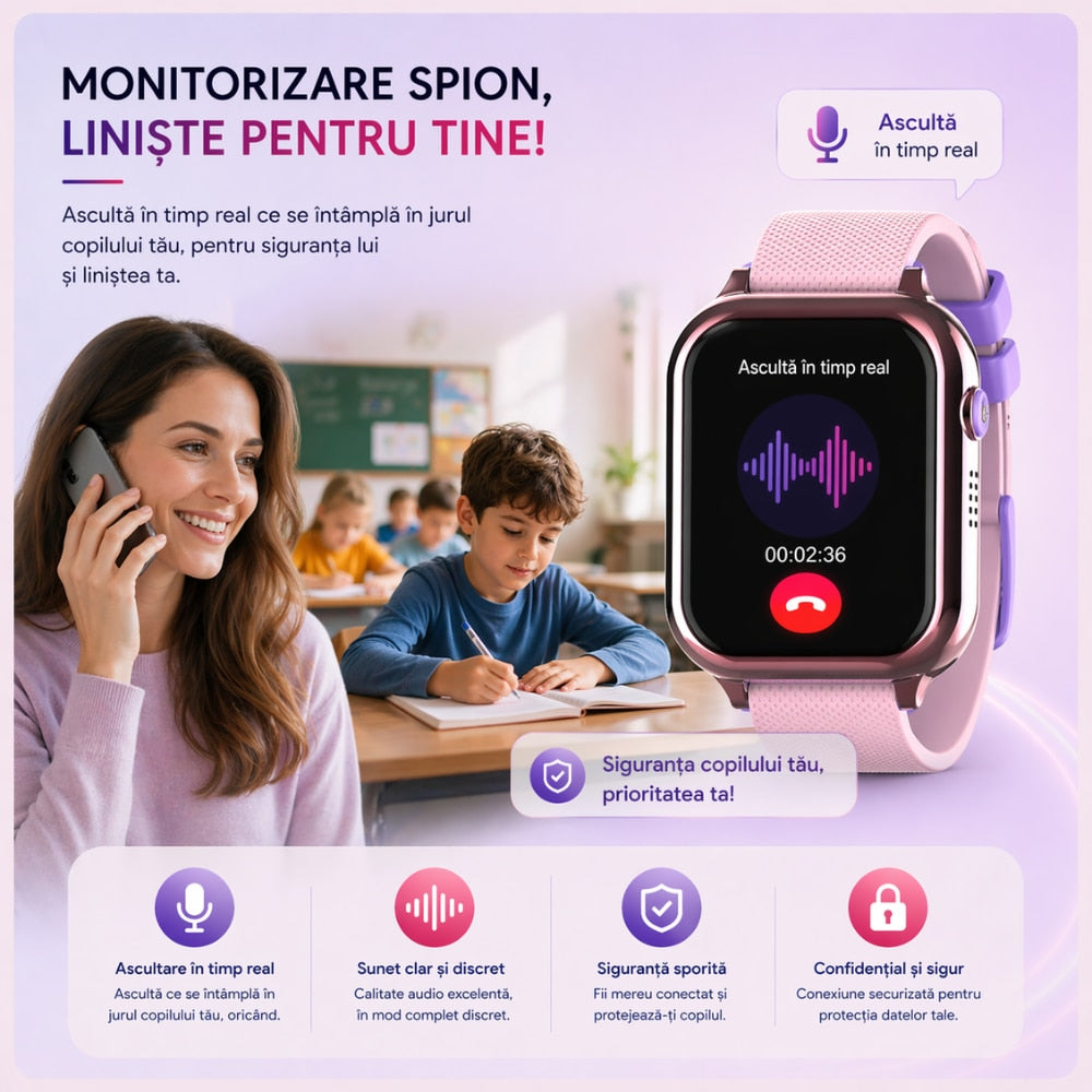 Ceas Smartwatch Copii Si Telefon Techone KT38, Roz