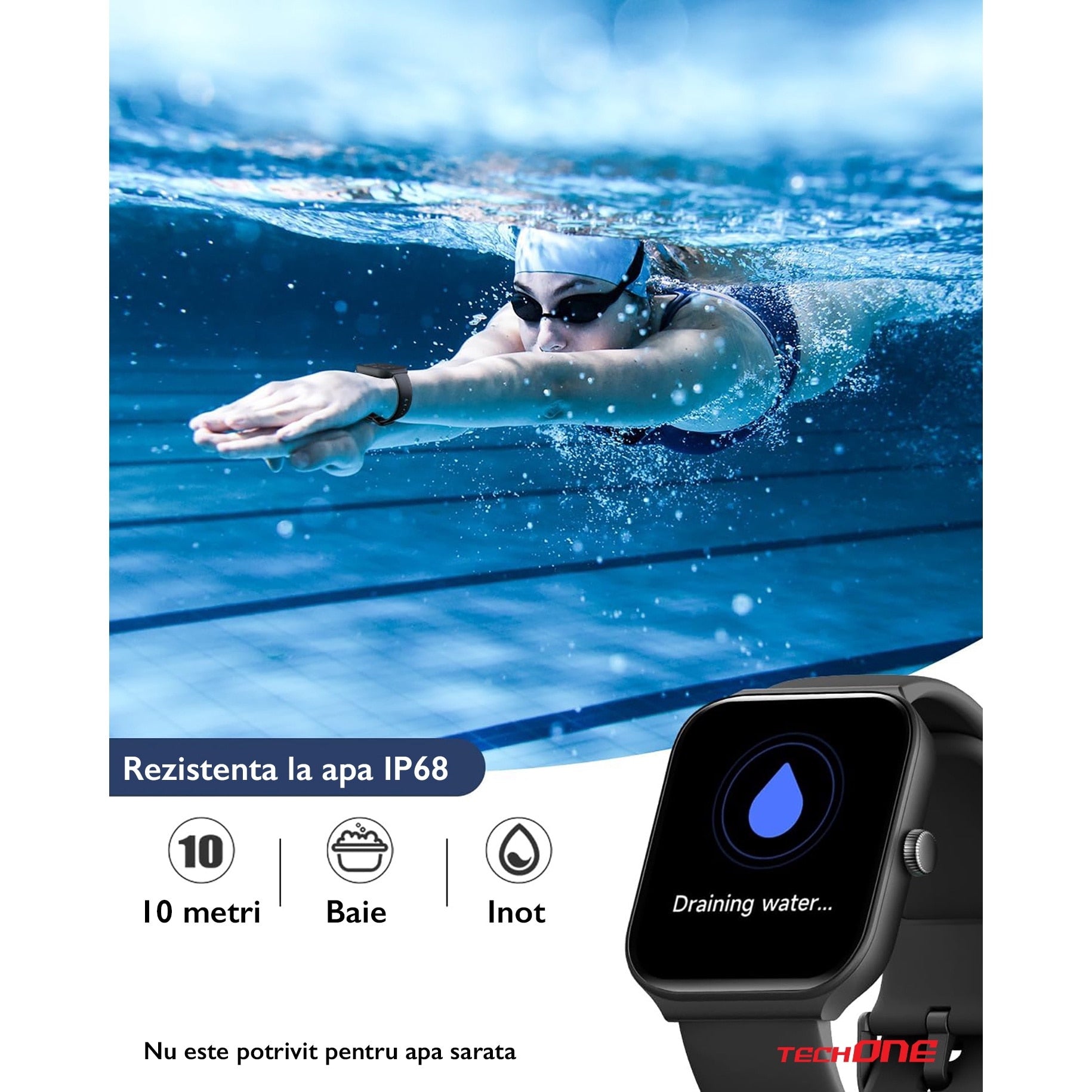 Ceas Smartwatch Barbati TechONE® Vita Pulse, Negru