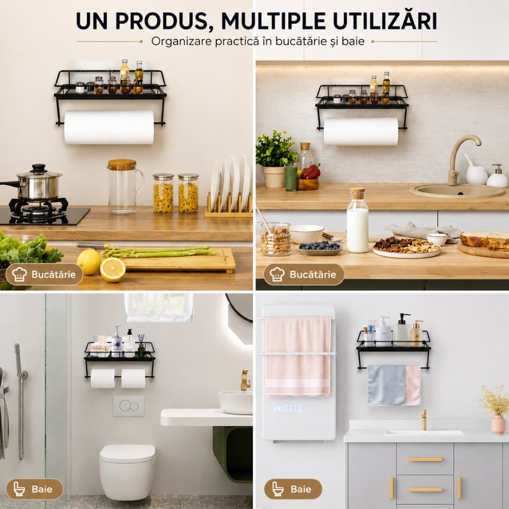 Suport Rola Hartie de Bucatarie Si Raft KD Home TidyRoll Pro, Negru