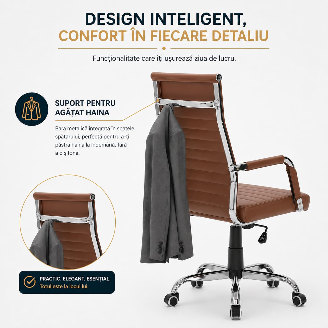 Scaun De Birou Directorial Ergonomic KD Home Syncro, Maro inchis