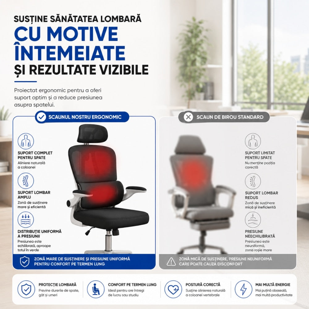 Scaun De Birou Directorial Ergonomic KD Home Ergonex, Negru