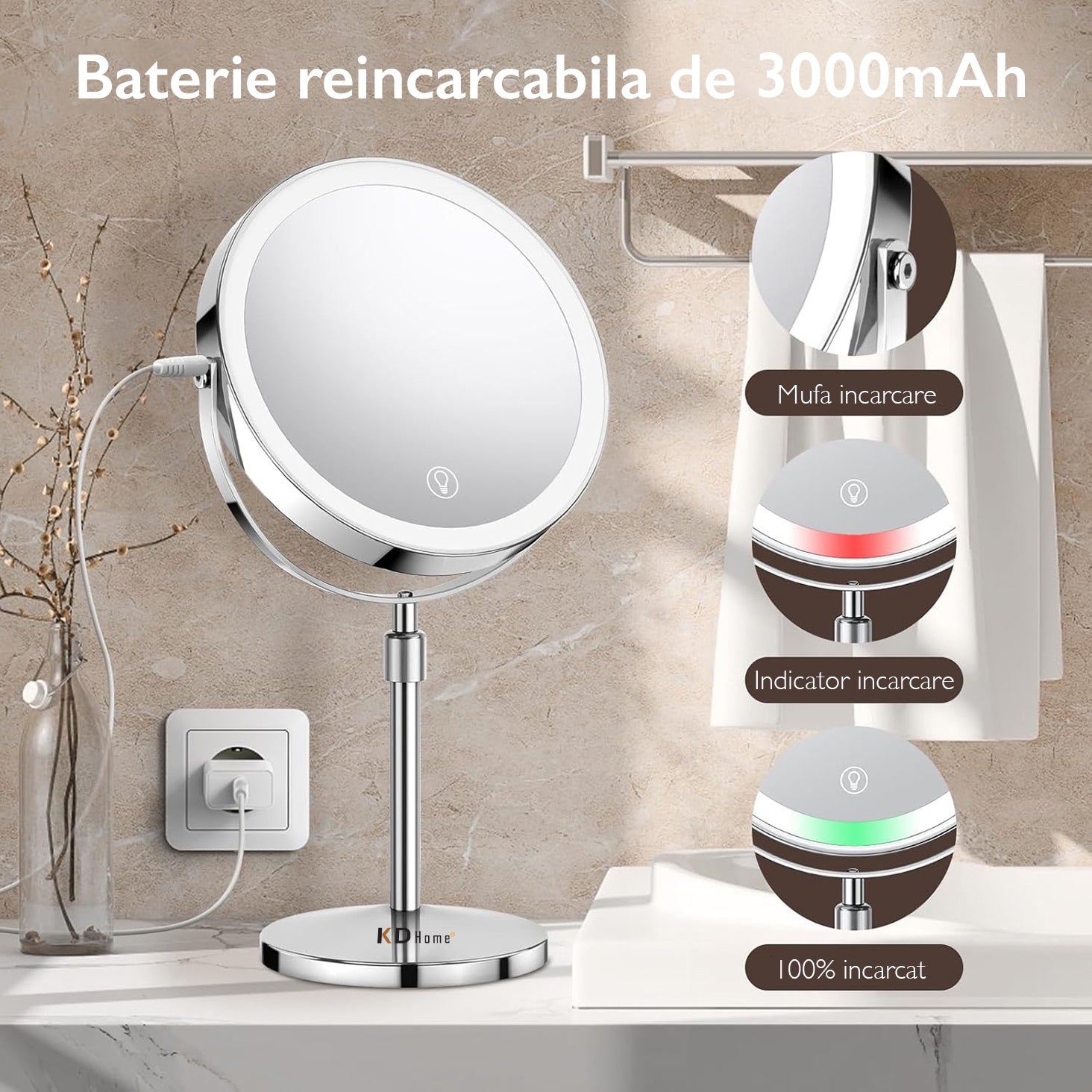 Oglinda Cosmetica Cu Led Pentru Machiaj KD Home® RoyalReflect 10X