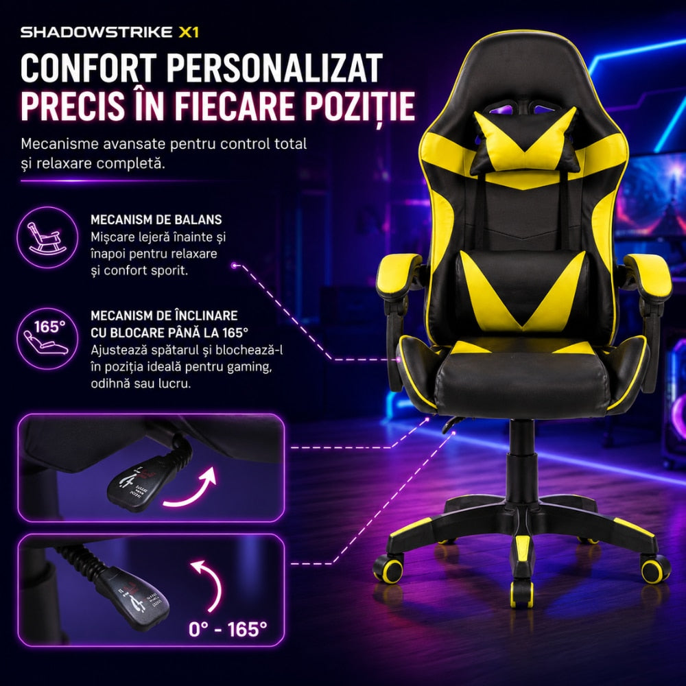 Scaun Gaming Ergonomic KD Home ShadowStrike X1, Galben
