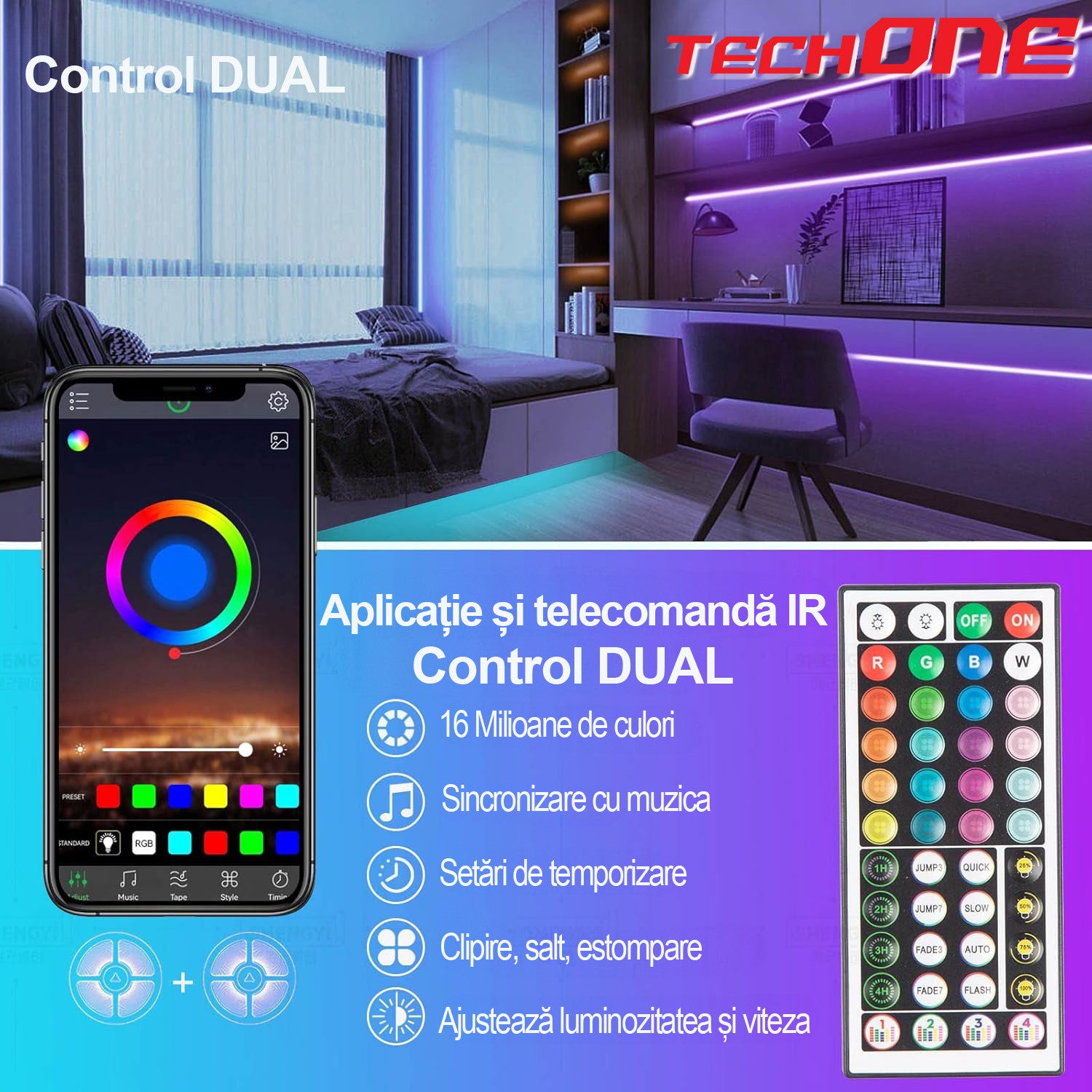 Kit Banda LED Techone Smart RGB 30 Metri (2 X 13.5m)