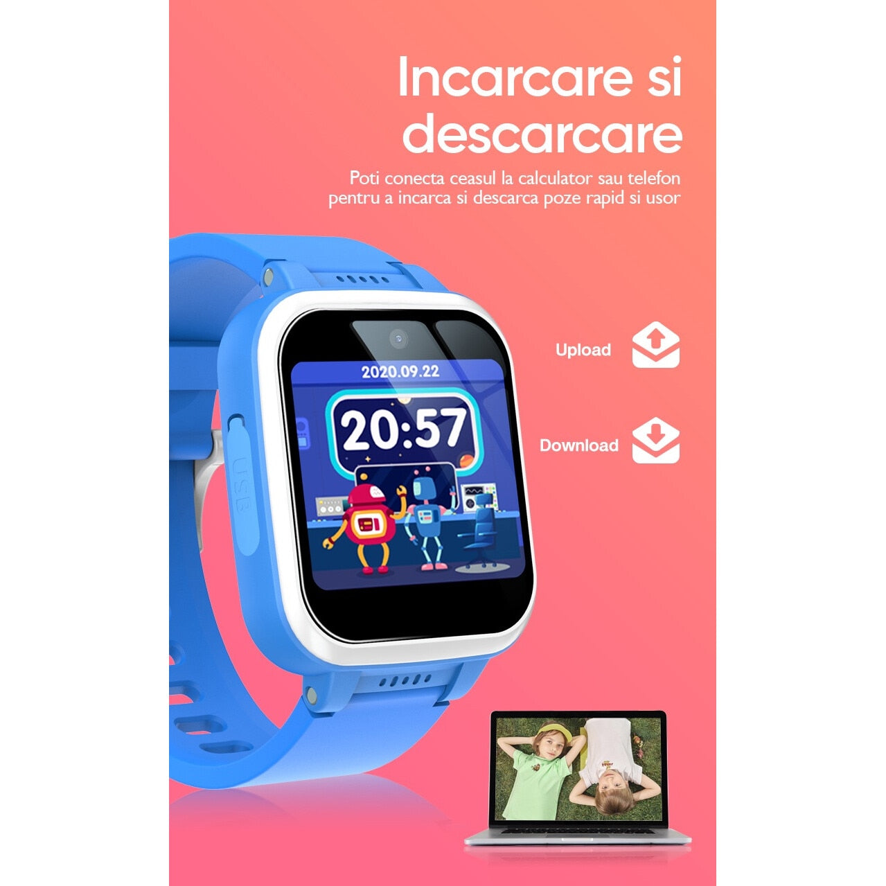 Ceas smartwatch copii Techone® Y90 Pro Plus+, Albastru