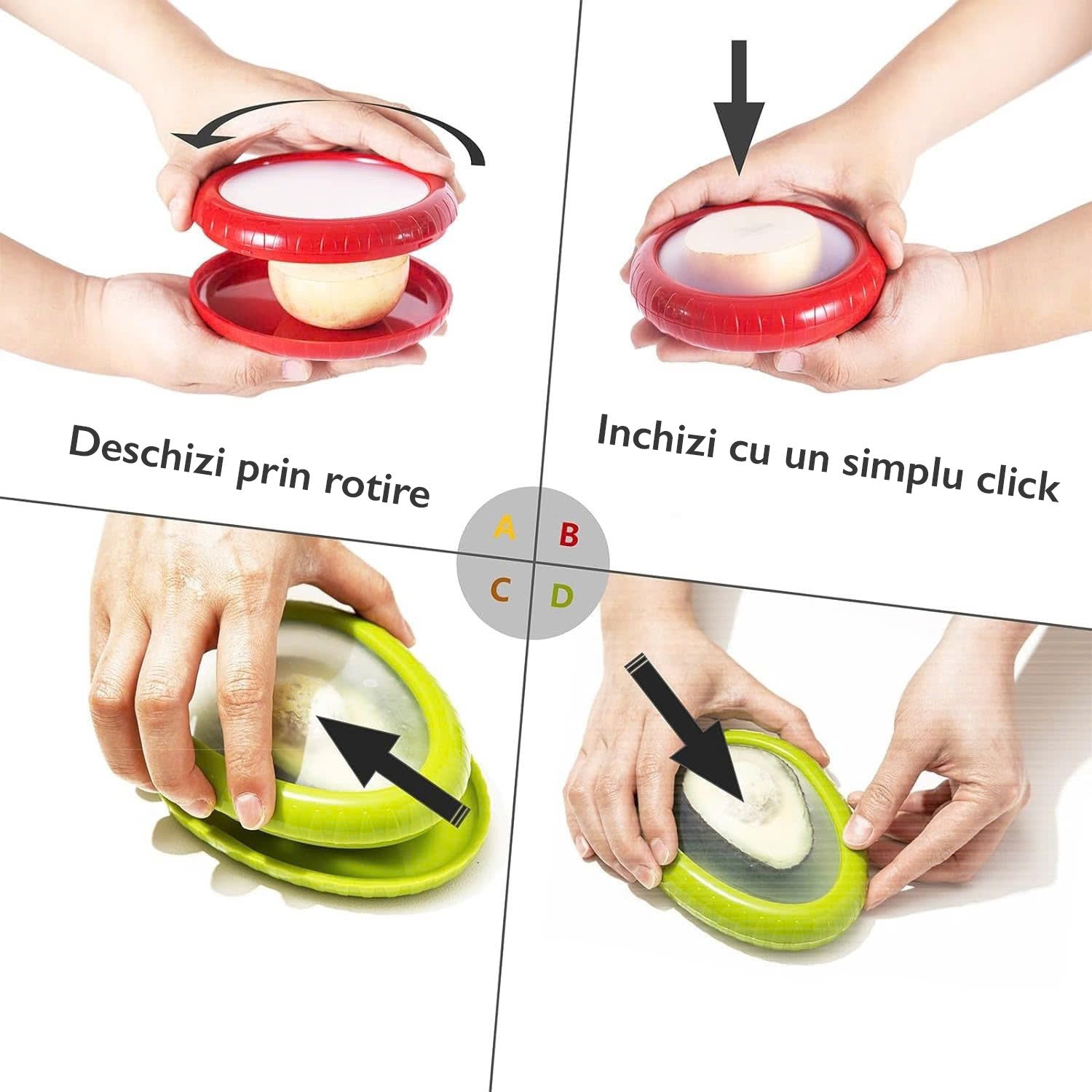 Set 4 Recipente Alimente cu Capac Din Silicon KD Home® Silly Cup Pentru Depozitare