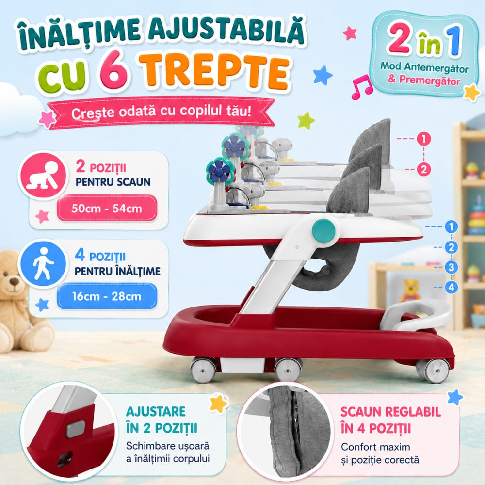 Premergator Copii 2 in 1 Reglabil 6 Trepte KidProtect Little Helper, Rosu