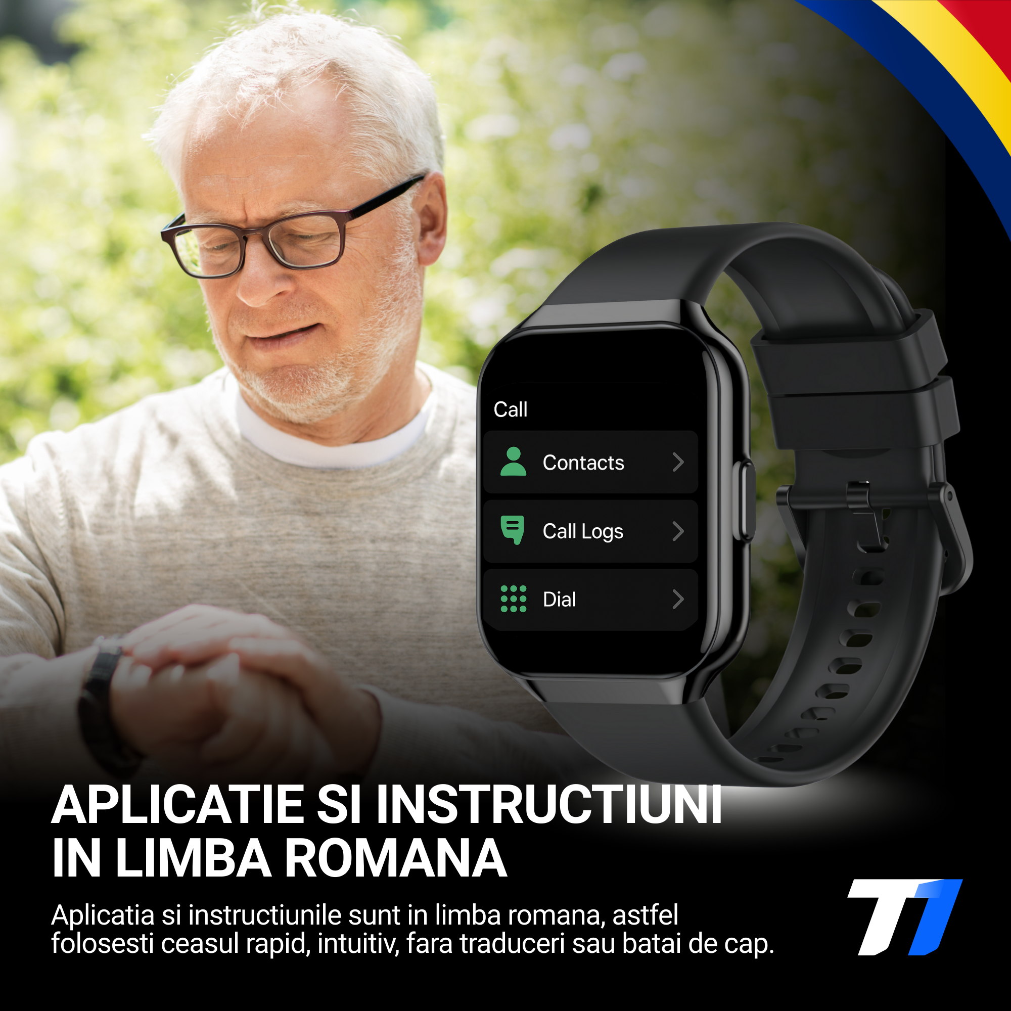 Ceas Smartwatch Barbati TechONE VitaSense Pro, Negru
