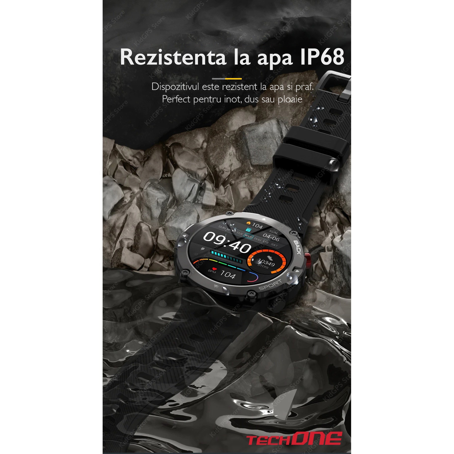 Ceas smartwatch barbati TechONE® C21, Negru