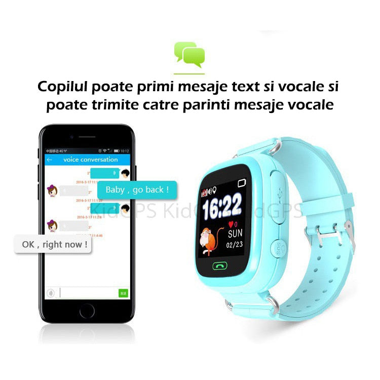 Ceas smartwatch GPS copii Techone™ GW100 Touch, Negru