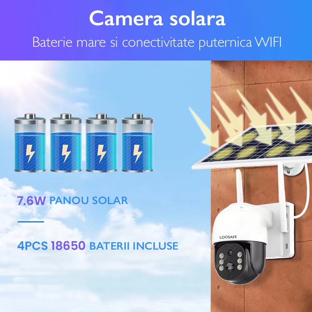 Camera de Supraveghere Solara WIFI Loosafe® WiFiGuard Ultra TQ5 Pro, 8MP, Negru