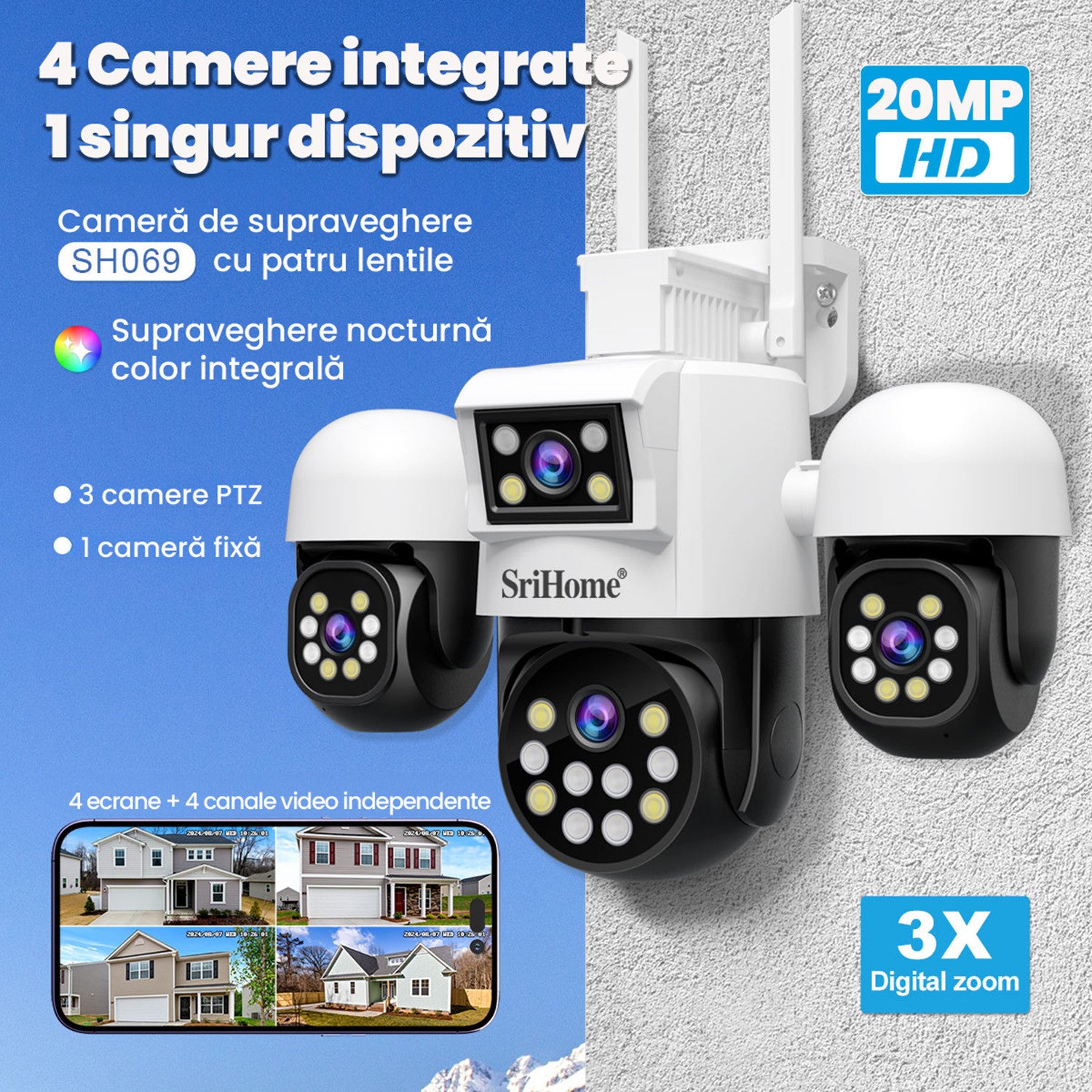 Camera Cvadrupla De Supraveghere Video WIFI CCTV SriHome™ SH069 Plus