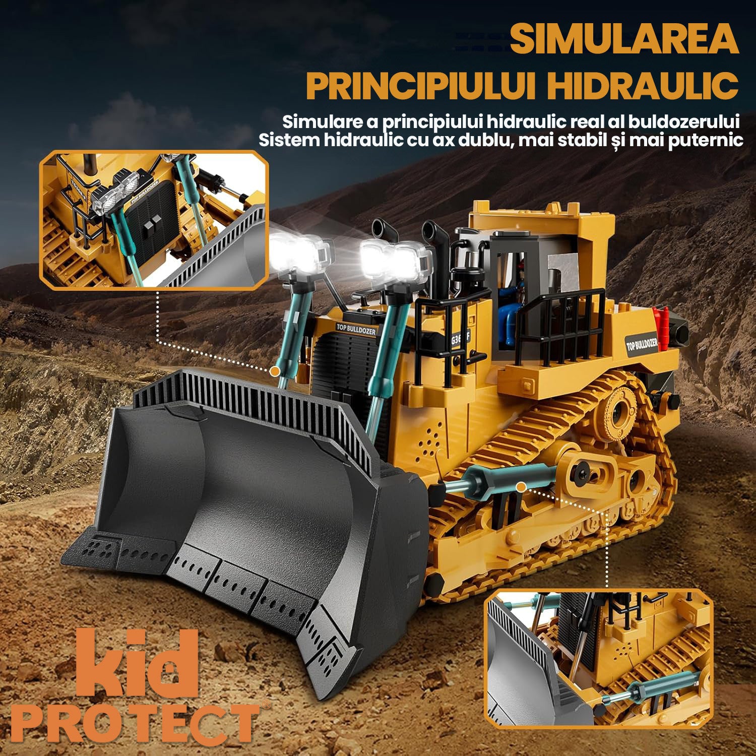 Buldozer Cu Telecomanda Pentru Copii KidProtect GruntDozer Pro