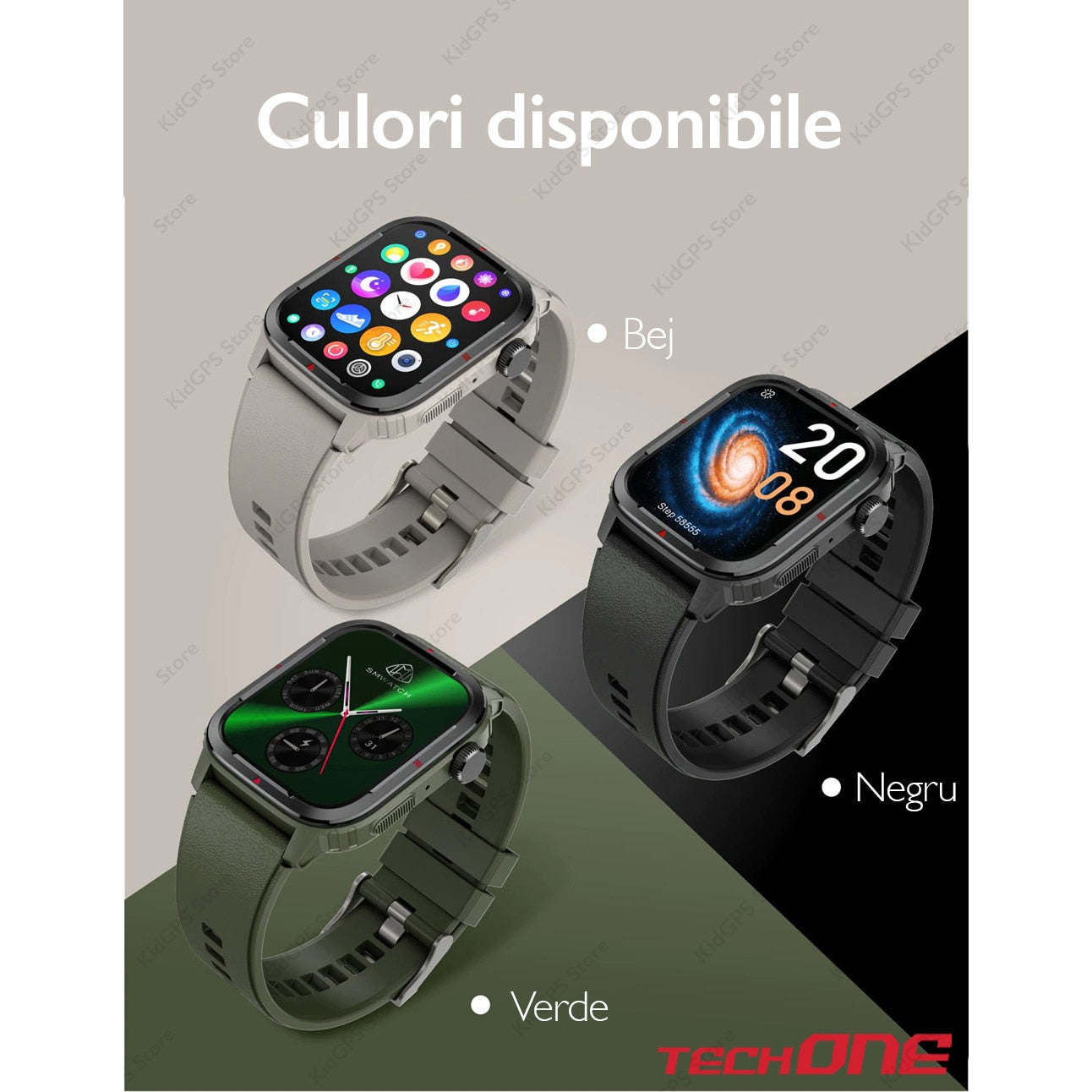 Ceas smartwatch barbati TechONE Q25 GT Runner, Argintiu