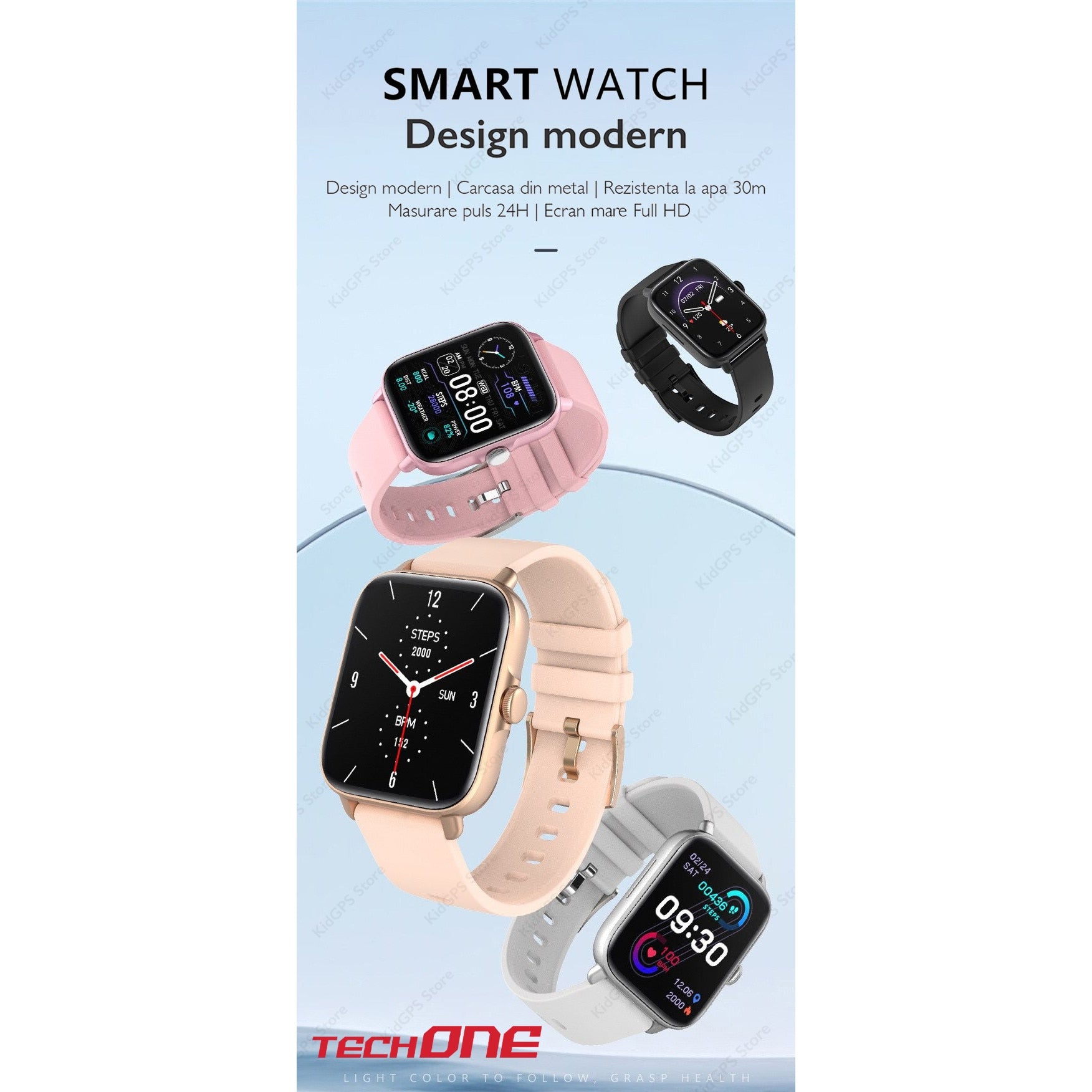 Ceas smartwatch femei TechONE Y22, Auriu