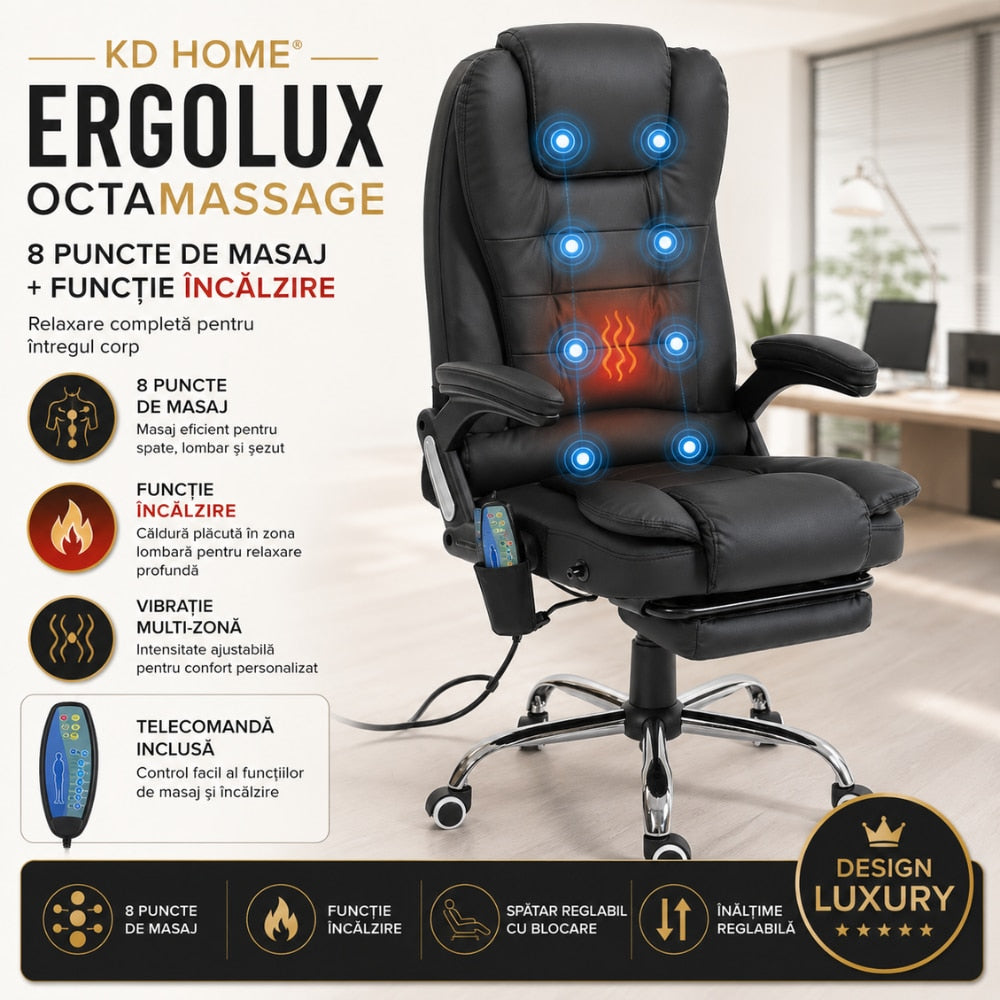 Scaun de Birou Directorial Cu Masaj KD Home Ergolux OctaMassage, Negru