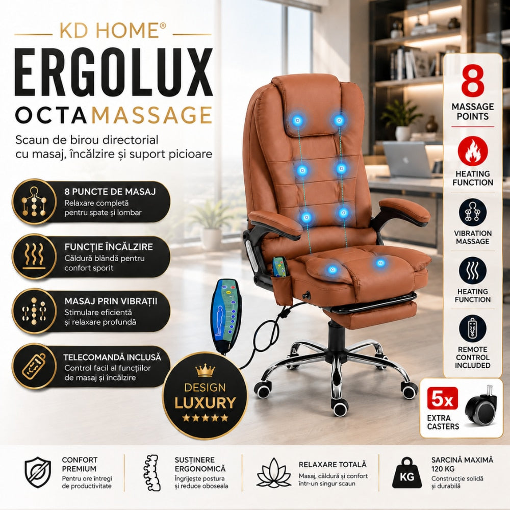 Scaun de Birou Directorial Cu Masaj KD Home Ergolux OctaMassage, Maro