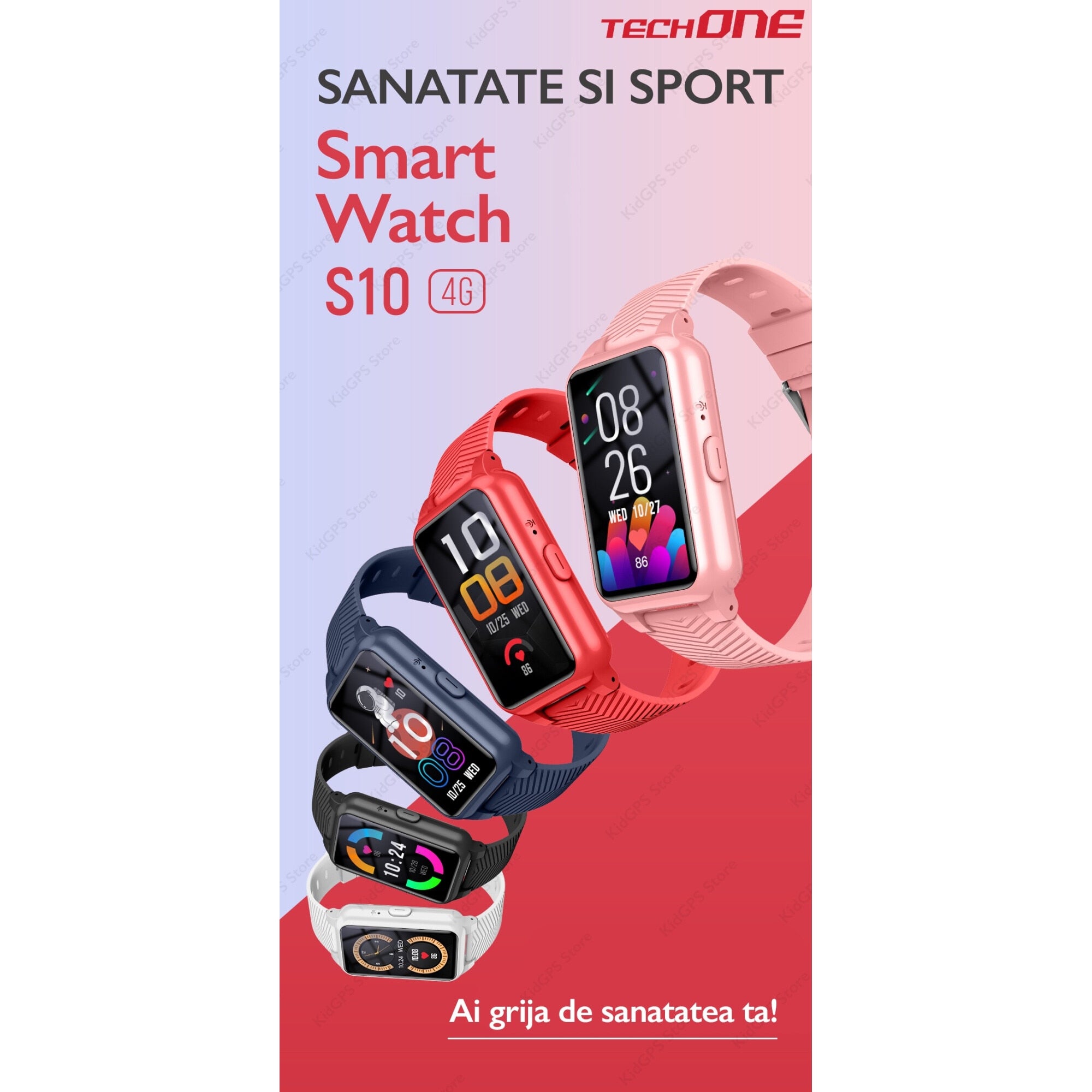 Ceas smartwatch GPS copii si adulti Techone™ S10 Pro Plus+ 4G, Roz