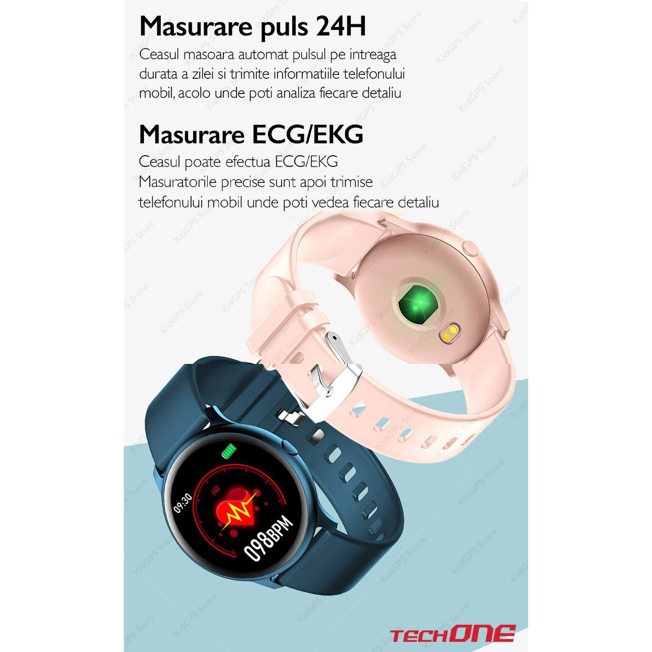 Smartwatch si bratara fitness TechONE™ KW19 Pro, Negru