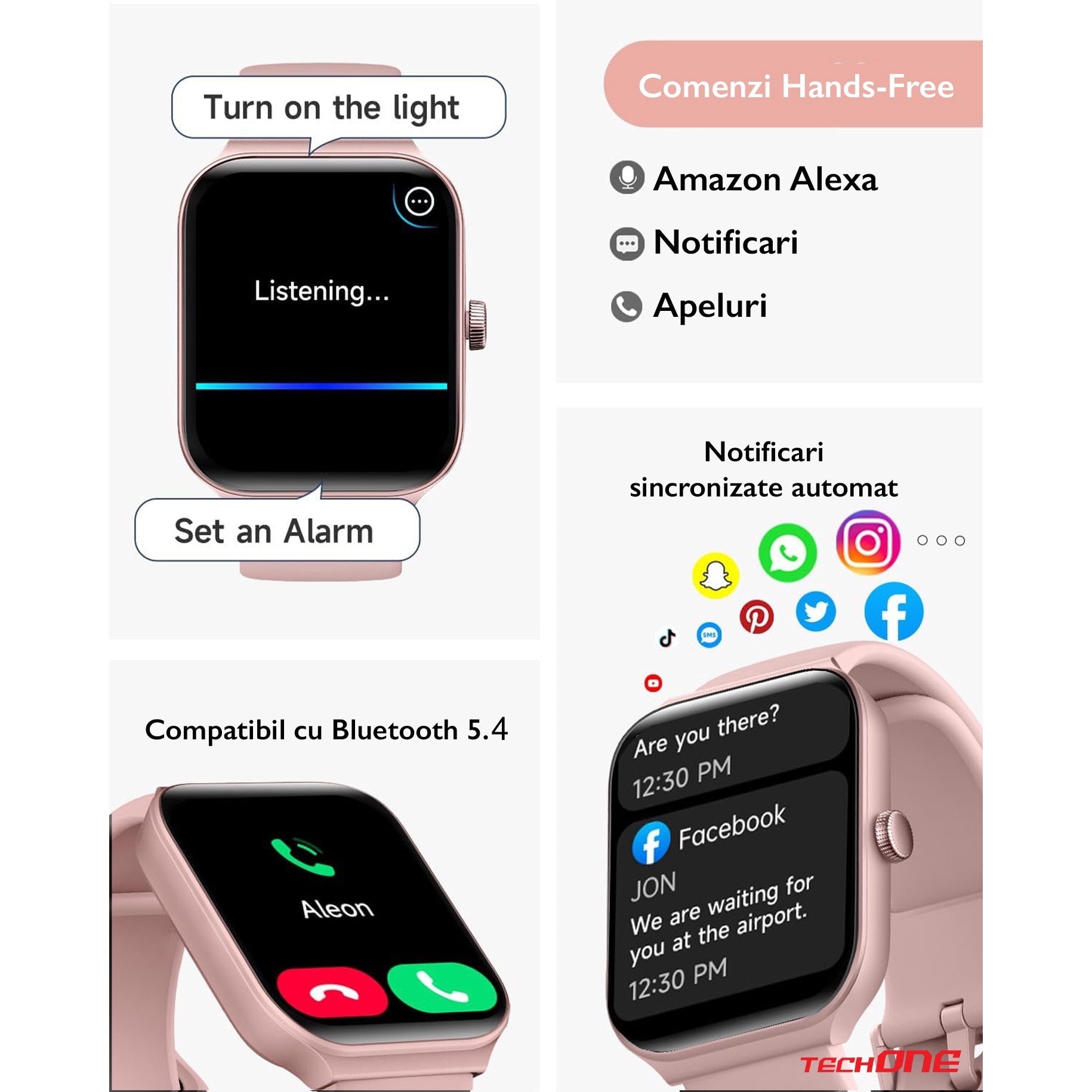Ceas Smartwatch Femei TechONE® Vita Pulse, Gold