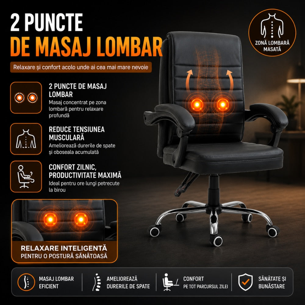 Scaun de Birou Directorial Cu Masaj KD Home DirectorX Duo, Negru