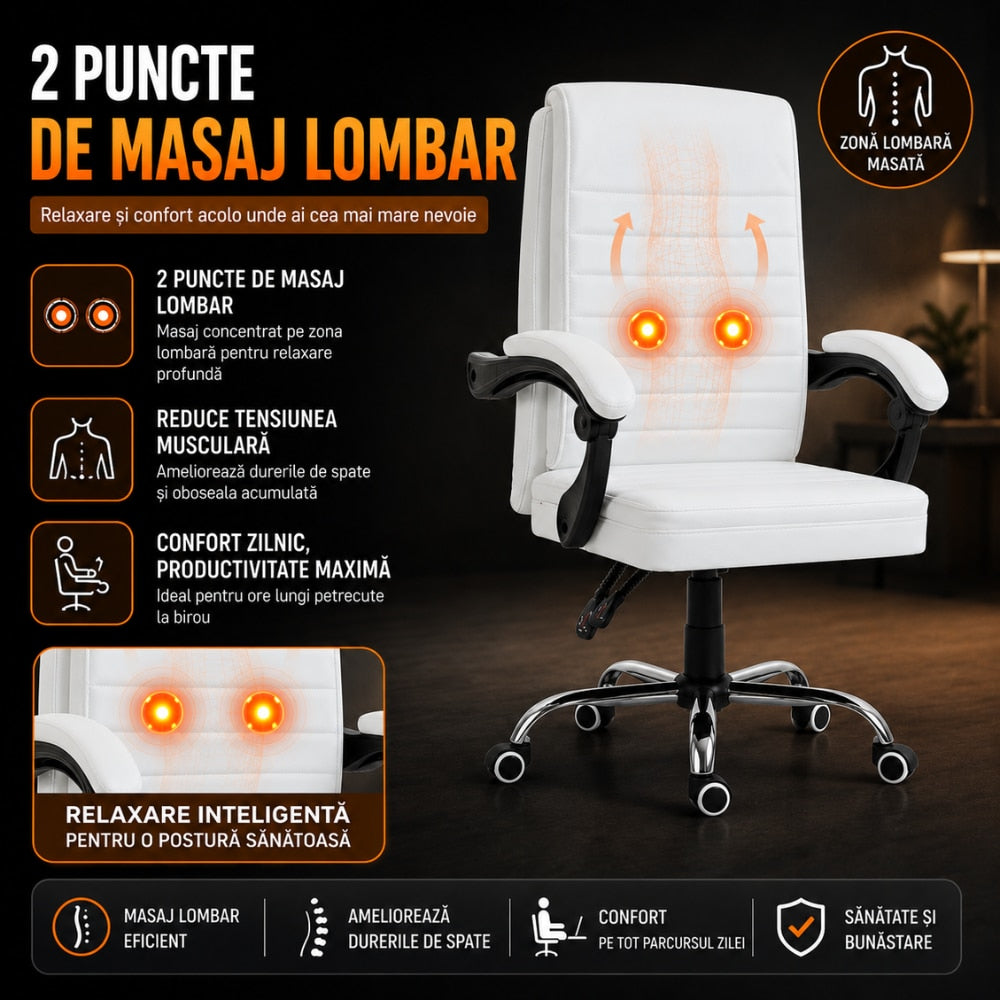 Scaun de Birou Directorial Cu Masaj KD Home DirectorX Duo, Alb