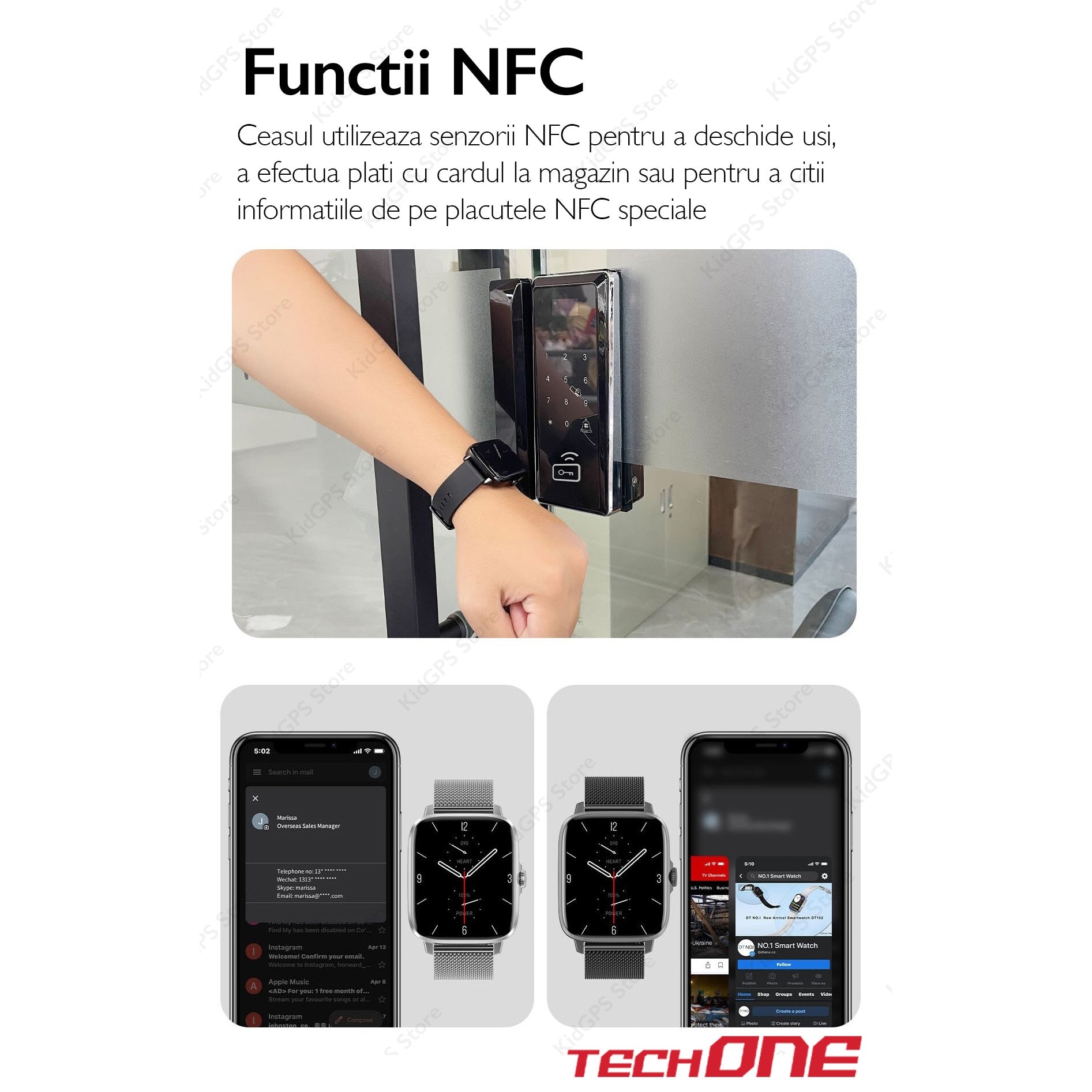 Ceas smartwatch femei TechONE® DT102, Gold