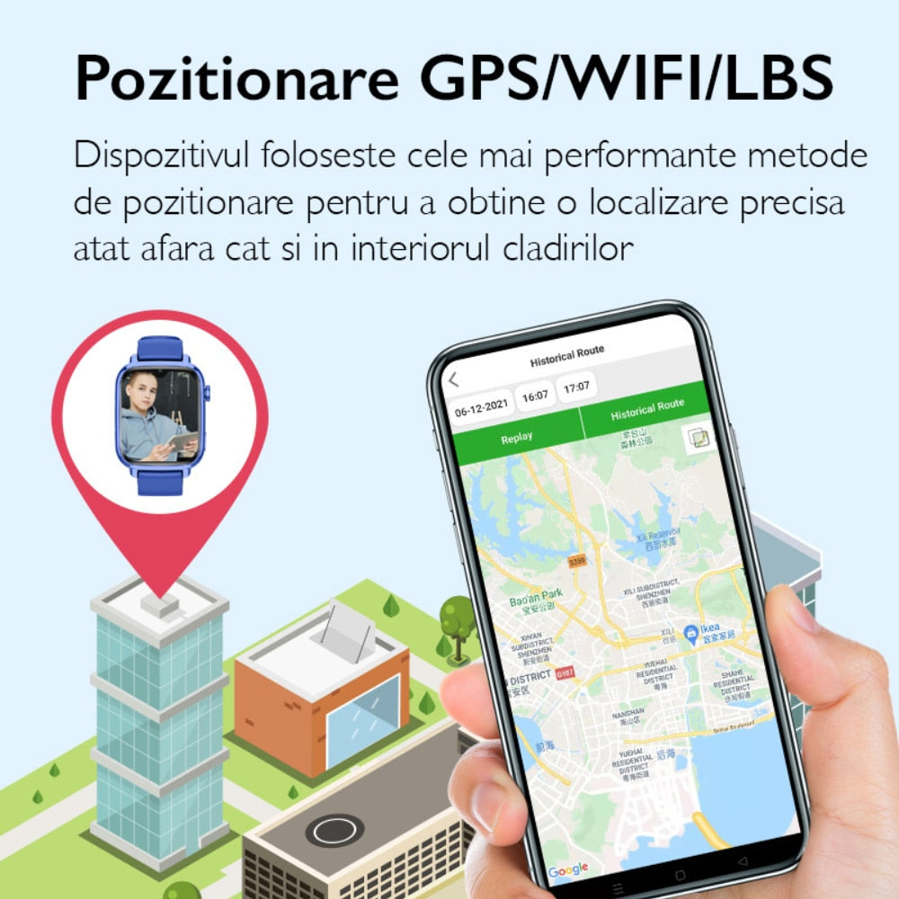 Ceas Smartwatch GPS Copii Cu Localizare Si Telefon Techone KT34 Maxi, Albastru