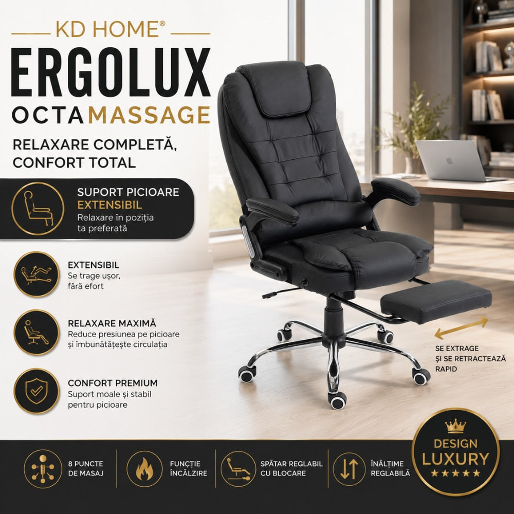 Scaun de Birou Directorial Cu Masaj KD Home Ergolux OctaMassage, Negru