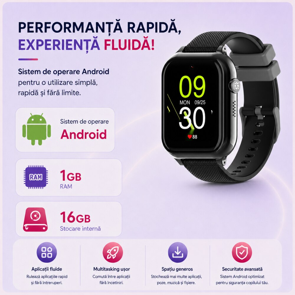eas Smartwatch Copii Si Telefon Techone KT38, Negru