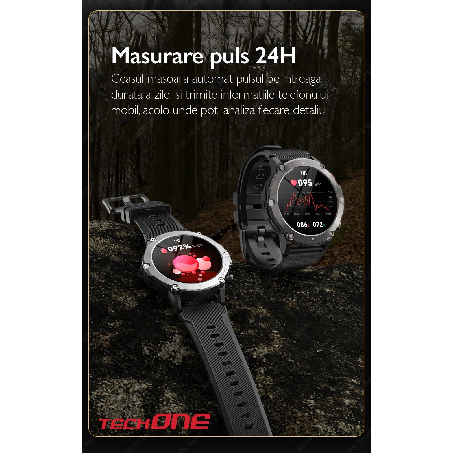 Ceas smartwatch barbati TechONE® C21, Negru