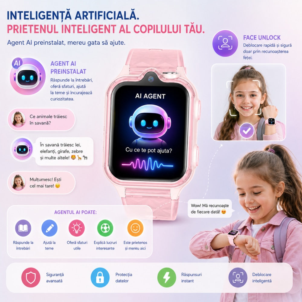 Ceas Smartwatch Copii Si Telefon Techone KT42, Roz