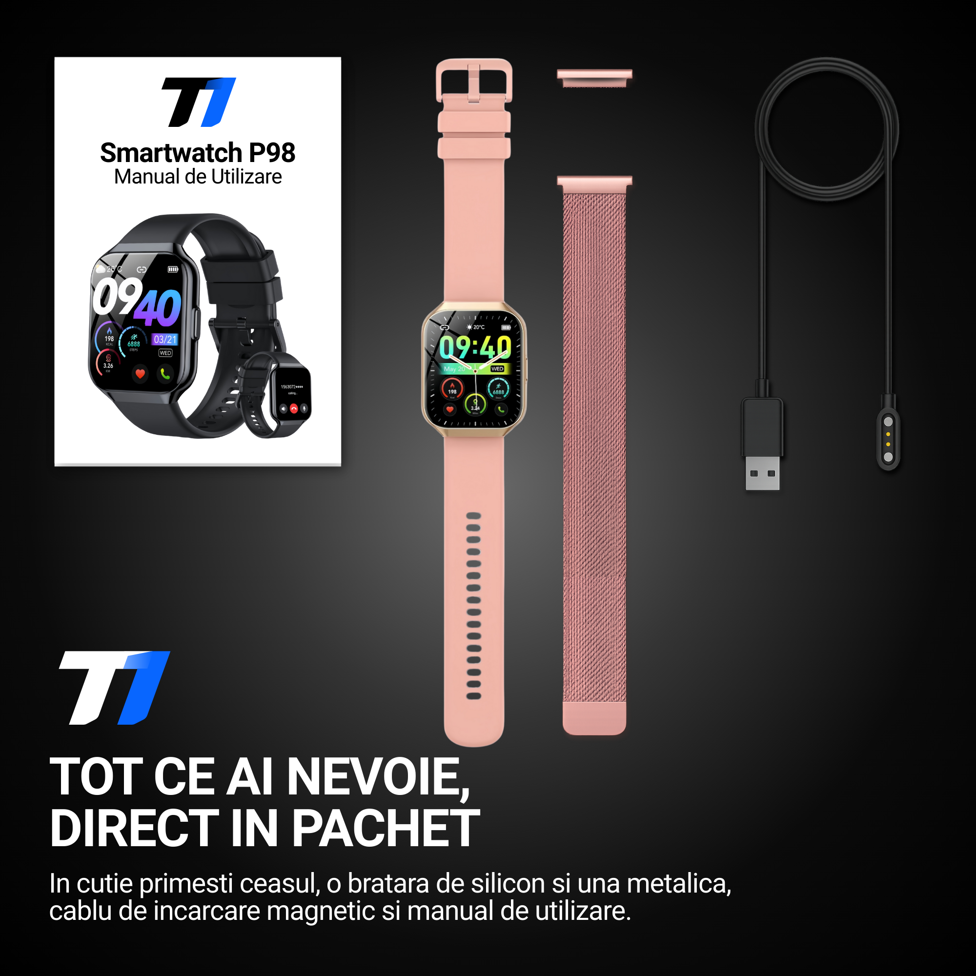 Ceas Smartwatch Femei TechONE VitaSense Pro, Auriu