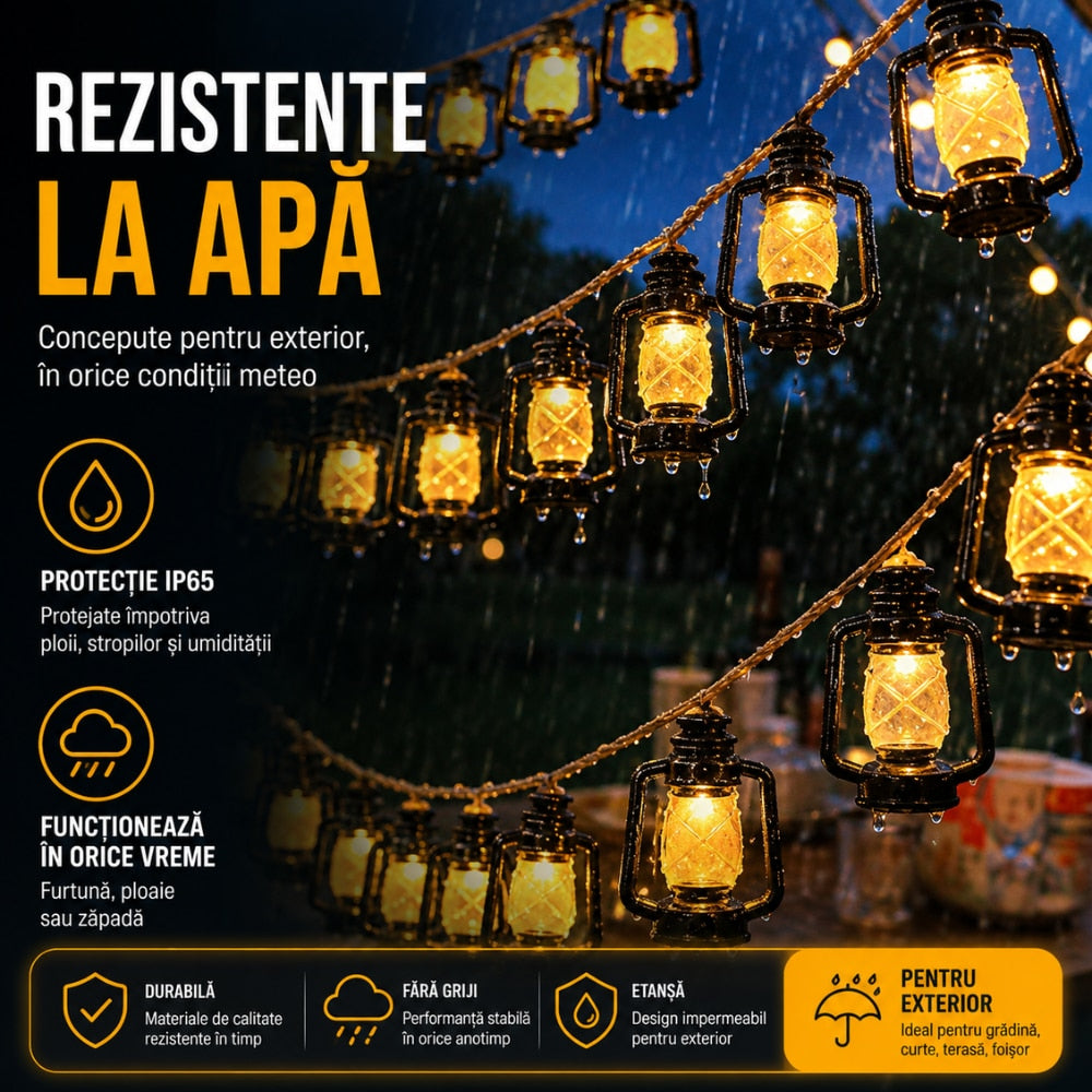 Lampa Solara Tip Ghirlanda cu 30 de Becuri Techone SolarSpark, Negru