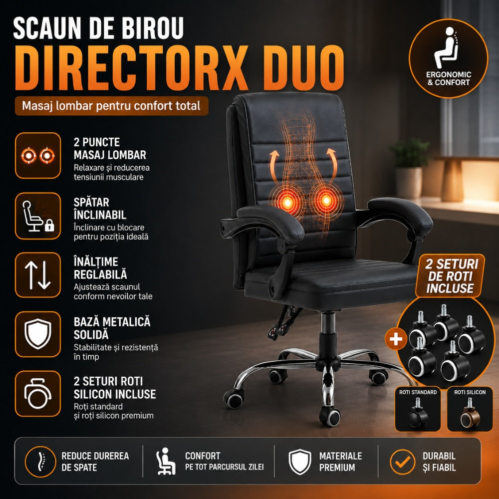 Scaun de Birou Directorial Cu Masaj KD Home DirectorX Duo, Negru